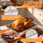 Stainless Steel Turkey Pan, Turkey Roasting Roaster pan with V rack for Oven, for Smoking and Grilling Chicken, Bird, and Pork, Cooking Rack with 15.5*11.6*2.8 inch Roasting Tray for Grill and Smoker