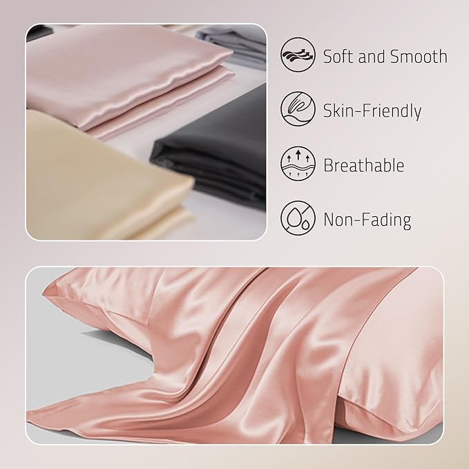 Mulberry Silk Pillowcase for Hair and Skin Prevent Acne Pillow Cases Both Sides Real Silk Pillowcases Organic Silk Pillowcase with Hidden Zipper, Coral Pink, King (20"×36")