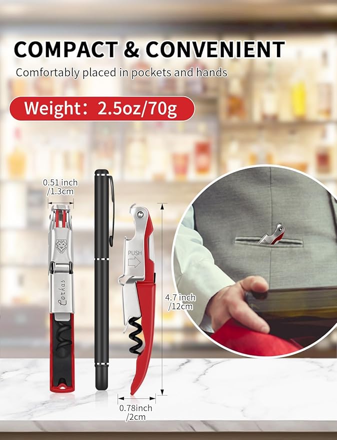 CORKAS Wine Key - Professional Handcrafted Heavy Duty Waiter Corkscrew, Compact Wine Opener with Double Hinged, Foil Cutter and Bottle Opener, Gifts for Severs, Sommelier, Bartenders (4Pack-Red)