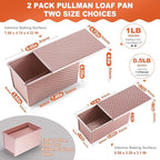 Pavsrmy 2 Pack Pullman Loaf Pan with Lid, 1 lb/0.5 lb Dough Capacity, Premium Non-Stick Sandwich Bread Loaf Pan with Lid, Carbon Steel Corrugated Bread Toast Box Mold with Cover for Baking