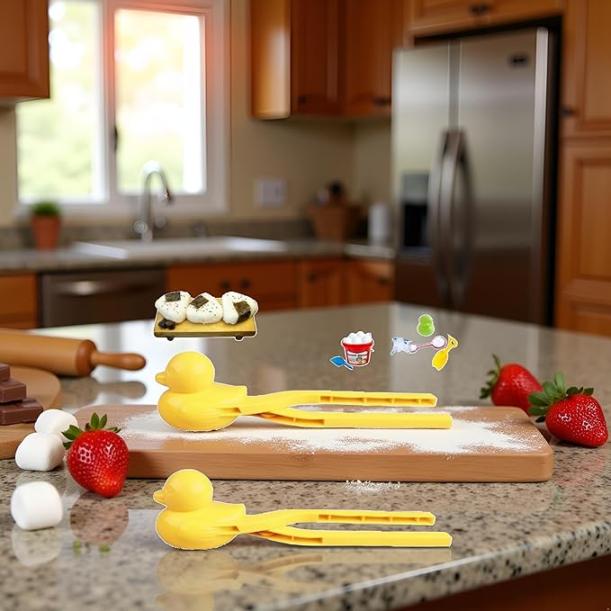 2Pcs Duck Rice Mold, Butter, Rice Mold, Maker Clip,Snowball Tool With Handle, Snowball, Cartoon Duck Maker Clip Snow Ball Kitchen Utensils and Gadgets