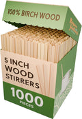 [1,000 Count] Birch Wood Stir Sticks for Coffee Bar, Wooden Stir Sticks for Coffee 5.5 Inch Length (Natural)
