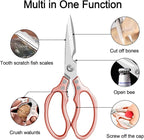 CGBE Kitchen Scissors, Multi-Purpose Kitchen Shears, Heavy Duty Dishwasher Safe Food Scissors for Chicken, Poultry, Fish, Meat & Herbs with Non-Slip Grips - Rosegold