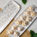Rectangle Gold Leaves White Serving Tray (2-Pack) - 17.5" Disposable Serving Platter for Appetizer, Fruits & Serving Dishes | Perfect Plastic Tray for Party Serveware