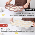CAKETIME Silicone Muffin Pans for Baking, Metal Reinforced Frame Regular 12 Cups & Mini 24 Cups Cupcake Pan Set Nonstick Muffin Pan for Homemade Baking Easy to Handle