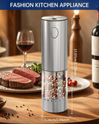 CIRCLE JOY Stainless Steel Electric Pepper Grinder, Rechargeable Pepper Mills with LED Light, 6-Level External Adjustable Coarseness for Easy Use, Silver, 1 Pcs