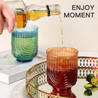 JOVGANK Colored Vintage Drinking Glasses Set of 6-14Oz Colorful Drinking Glasses, Art Deco Ripple Highball Glass, Whiskey Cocktail Glasses, for Bar Coffee Juice, Housewarming and Mother's Day Gift