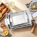 Bekith Casserole Dishes for Oven, Ceramic Baking Dishes with Handles, Ceramic Bakeware Set of 3, Rectangular Lasagna Pan Deep for Baking Cake Kitchen, Black (9"/12.3"/13.9")