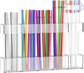 9.5” Large Acrylic Straw Holder for Cabinet Door, Reusable Adjustable Two-Part Straws Organizer with Ultra Sticky Adhesive Strips, 2026 Straw Storage for Kitchen Cupboard (Transparent)
