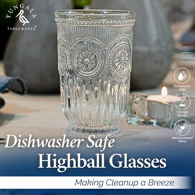 Yungala Clear Highball Glasses Set of 6 Tall Drinking Glasses 10 oz