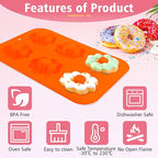 3 Pack Silicone Donut Pan, Non-stick Doughnut Molds for Baking, 6 Cavity Donut Maker Muffin Cupcake Bagel Making Tray (Pink, Orange, Green)