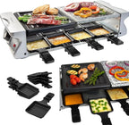 Electric Cheese Raclette Table Grill w Nonstick Grilling Plate & Cooking Stone- Indoor Smokeless Korean BBQ 8 Person Tabletop Cooker Hotplate- Melt or Grill Meat, Veggies for Home Dinner Party or Apps