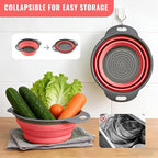 Collapsible Colander Set of 2, Folding Kitchen Strainers with Handles, Space-Saving Over-the-Sink Drainers for Pasta, Veggies & Fruit, BPA-Free, Dishwasher Safe, RV & Camping (Red)