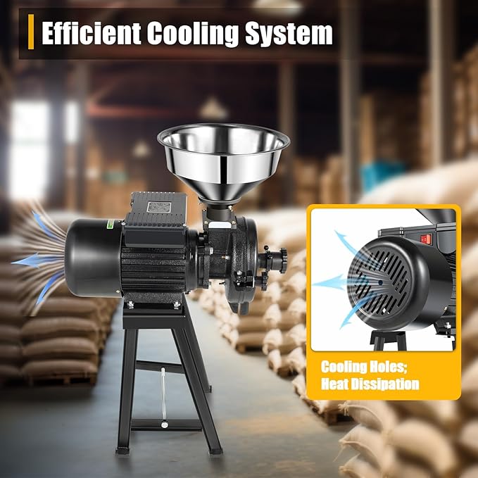 Grain Mill Grinder, 1500W Electric Grinder Mill Machine, Dry Feed Flour Grain Grinders Machine with Adjustable Input Material Speed & Adjustable Output Thickness for Grinding Various Dry Items