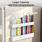 9.5” Large Acrylic Straw Holder for Cabinet Door, Reusable Adjustable Two-Part Straws Organizer with Ultra Sticky Adhesive Strips, 2026 Straw Storage for Kitchen Cupboard (White)