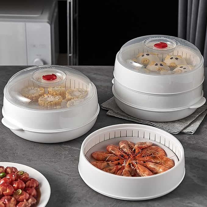 Microwave Vegetable Steamer, Microwave Steamer for Vegetables, Microwave Heating Bowl, Micro Cookware for Cooking (3 - Layer)