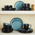 Pokini 18 Piece Dinnerware Sets for 6, Green Black Reactive Glaze Stoneware | Irregular Artisan Style for Family Dinners, Weekend Gatherings | Scratch‑Resistant, Microwave & Dishwasher Safe