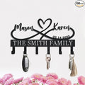 Personalized Metal Key Holder for Wall, Custom Infinity Heart Key Rack with Hooks, Wall Mounted Key and Coat Organizer for Entryway Bedroom, Housewarming & Wedding Gift (Design9)