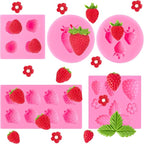 5 PCS Silicone Strawberry Molds, 3D Strawberry Fondant Molds for Chocolate, Candy, Cake Decoration, Cupcake Topper