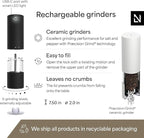 LARS NYSØM Electric Salt and Pepper Grinder Set I Automatic Salt and Pepper Mills with Adjustable Ceramic Grinder I USB Rechargeable Electric Spice Mill Set with LED Light (Black/White)
