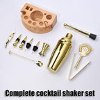 Bartender Kit with Stylish Bamboo Stand, 12 Piece 25oz Cocktail Shaker Set for Mixed Drink, Professional Stainless Steel Bar Tool Set, Gift for Man Dad- Cocktail Recipes Booklet (Gold)