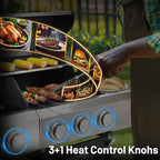 3-Burner Propane Gas BBQ Grill with Side Burner, 40,500 BTU Stainless Steel Gas Grill for Outdoor, Camping, Barbecue Grilling Backyard Cooking (3+1 bumer no cover)