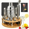 Silicone Pad Included Cocktail Shaker Set Bartender Kit,Mixology Bartender Kit 13-Piece with Bamboo Stand,Martini Shaker Kit with All Essential Accessory Tools for Drink Mixing Gift for him or her