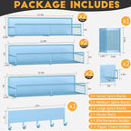 Magnetic Spice Rack for Refrigerator, 10 Pack Metal Magnetic Shelf, Moveable Spice Organizer with Hook Rack, Paper Towel Holder, Kitchenware Holder, Strong Magnetic Storage Fridge Organizer Blue