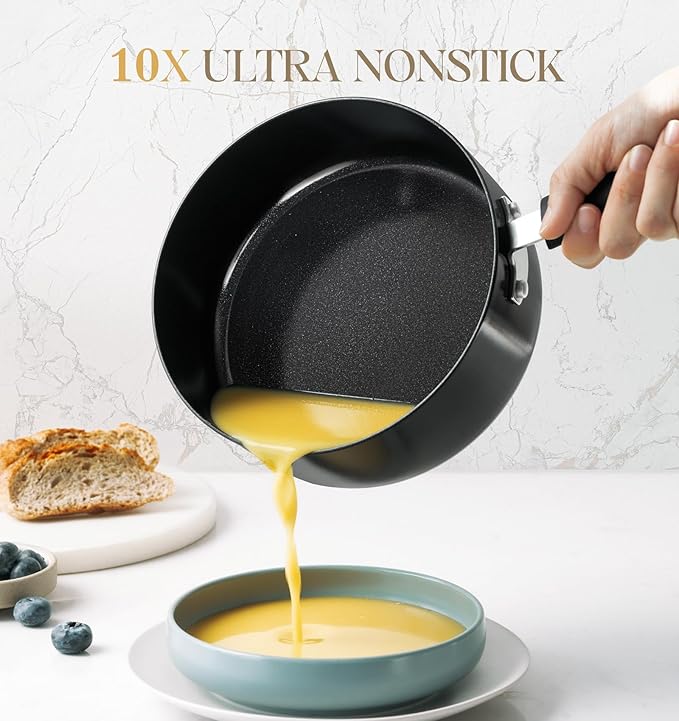 MICHELANGELO Nonstick Saucepan with Lid, Ceramic Sauce Pan Sets, Easy to Clean Sauce Pans, Multi-Purpose Cooking Pots, 2QT, Black