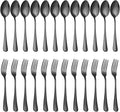 24 Piece Black Forks and Spoons Silverware Set for 12, Stainless Steel Dinner Forks(8 Inch) and Spoons(6.7 Inch) Black Silverware Set, Heavy-Duty Cutlery Set, Dishwasher Safe