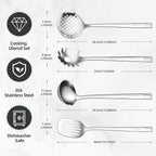 18/8 Stainless Steel Cooking Utensils Set, Spatula Set Kitchen Wok Utensils Set, Include Soup Ladle,Spaghetti Server,Slotted Spatula Turner,Skimmer(Dishwasher Safe, Mirror Polished)