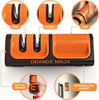 Orange Ninja Mini Knife Sharpener - Coarse & Fine Blade Sharpener, Sharpening System- Knife Sharpeners for Kitchen Knives, Pocket Kitchen Knives Sharpeners with Bottle Opener & Fridge Attachment