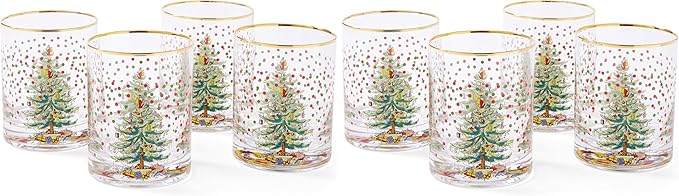 Spode Christmas Tree 14 Fl. Oz. Double Old Fashion Glass (Set of 4), Polka Dot - Whiskey & Bourbon Glasses for Festive Entertaining, Old-Fashioned & Rocks Glasses for Holiday Drinks (Pack of 2)