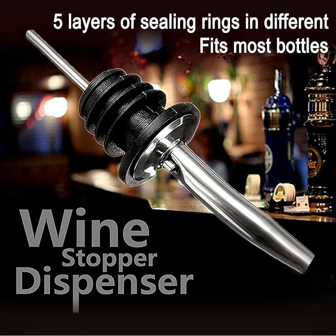 60 Pack Stainless Steel Liquor Pour Spouts with Rubber Caps, Bottle Pourers for Wine, Oil, Vinegar, and Alcohol – Bartender Bar Tools and Accessories