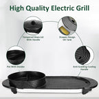 Hot Pot Electric with Grill, 2 in 1 Smokeless Non-Stick Shabu Shabu Pot with Korean BBQ Grill, Independent Dual Temperature Control, 2200W Fast Heating, for Family Gatherings or Friends' Parties