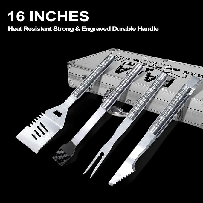 Papa Gifts, Christmas Papa Gifts from Grandkids Heavy Duty Grilling Accessories Kit for Backyard BBQ, Thick Stainless Steel Grill Utensils with Non-Slip Handle Tool Grilling Gift for Man on Birthday