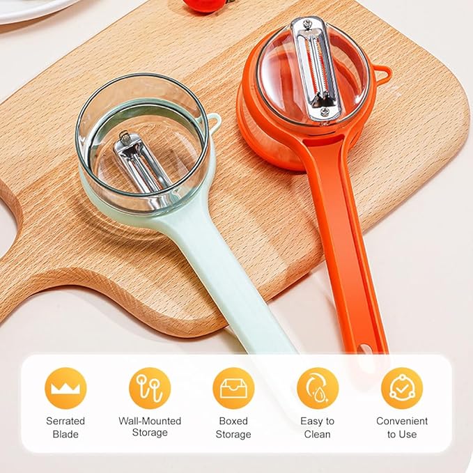 Peeling Knife with Storage Box, 2025 New Vegetable Peeler with Container, Kitchen Multi Function Veggie Peeler for Kids Adults, Fruit and Vegetable Peeling Knife with Catcher (Green, 1)
