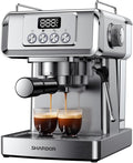 SHARDOR 20-Bar Espresso Machine for Home Barista, Espresso Coffee Maker with Temp Display, Built-In Steam Wand for Latte & Cappuccino, Stainless Steel, 1350W, 60oz Water Reservoir