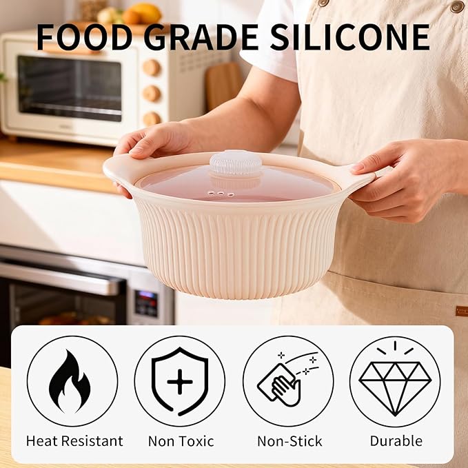 Microwave Vegetable Steamer, Silicone Microwave Cooker for Broccoli, Rice, Chicken & Eggs, Healthy Low Carb Cooking, Baby Food Maker, Double Layer Design, Dishwasher Safe