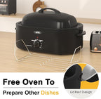 Royalcraft Roaster Oven with Self-Basting Lid, 18qt Electric Roaster with Removable Pan & Rack, Turkey Roaster Oven with Defrost & Warm Function, Stainless Steel, Black