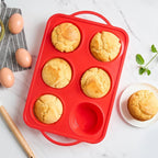 Puyeipt Jumbo Muffin Pan with Metal Frame, 6 Cup Large Cupcake Mold with Handles, Silicone Egg Bite Baking Tray, BPA Free & Non-Stick