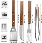 5pcs BBQ Grill Accessories Set - Stainless Steel Grilling Tools with Ergonomic Wooden Handle Includes Spatula, Tongs, Knife, Fork & Carry Bag, Grill Tools Set BBQ Utensils Gifts Set for Men Dad