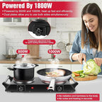 Electric Countertop Double Burner, 1800W Cooktop with Crystal Glass Hot Plate, 5-Level Stepless Temperature Control, Stay Cool Handles, Easy to Clean, Compatible Cooking Stove for Office Home RV