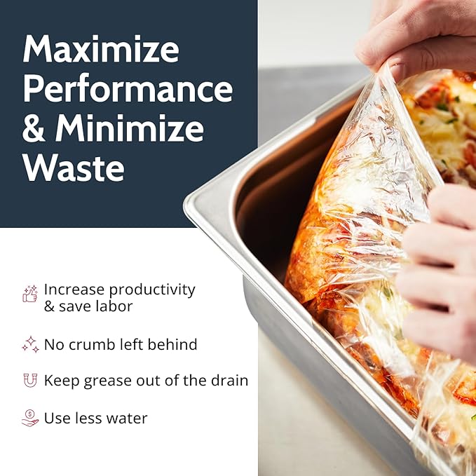 PanSaver Hotel Clear Sheet Pan Liners for Easy Clean Up - Disposable Buffet Pan Liners, Ovenable up to 400F (Half Pan - Deep - 34 x 12 IN)