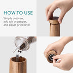 Navaris Salt and Pepper Mill Set with Tray - Adjustable Acacia Wood Salt and Pepper Grinders Shakers with Ceramic Grinding Core for Home, Restaurants