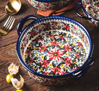 Red Daisy Flower Vintage Style Ceramic Bakeware Casserole Dish Baking Pan Lasagna Pans Baking Dish with Handles for Oven/Cooking/Kitchen-1 PCS, 32 OZ