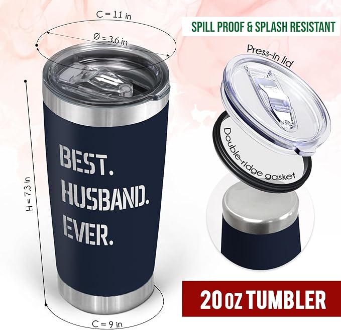 TEEZWONDER Christmas Anniversary Birthday Gifts for Husband from Wife - Stainless Steel Insulated Coffee Tumbler with Lid 20 oz - Anniversary Wedding Gifts for Him Men, Cool Stuff for Men