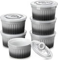 vancasso 6 oz Ramekins with Lid, Porcelain Creme Brulee Souffle Dishes,Set of 6, Grey Pudding Custard Cups Ramiken for Baking, Dishwasher and Oven Safe
