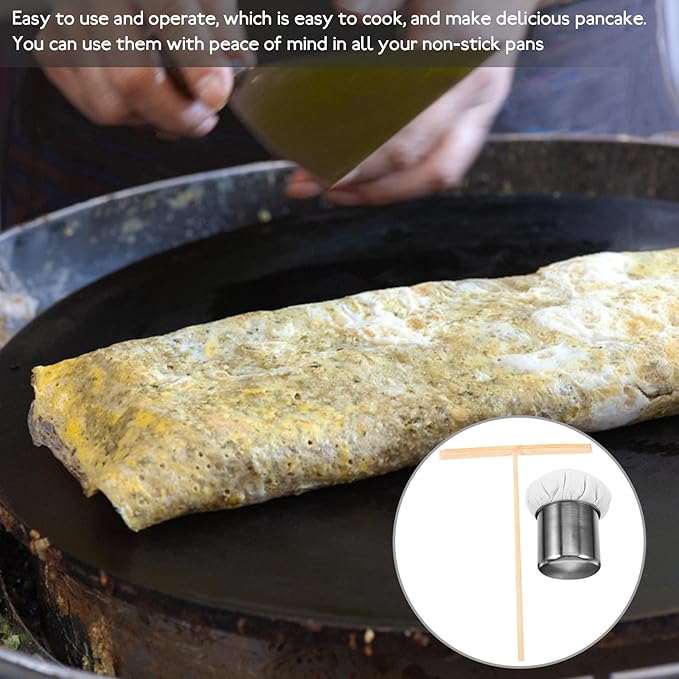 ARTIBETTER Stainless Steel Pancake Oil Wiper Basting Oil Applicator with Handle Pancake Making Kitchen Accessory and Grilling Sturdy Cooking Tool Set