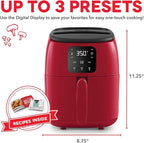 Dash Digital Tasti-Crisp™ Air Fryer - Compact Electric Digital Fryer With Auto Shut-Off Feature - Ideal for Small Spaces - AirCrisp® Technology - 2.6 Quarts - Red
